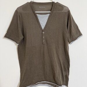 Alpha studio layered v neck knit t-shirt sweater
